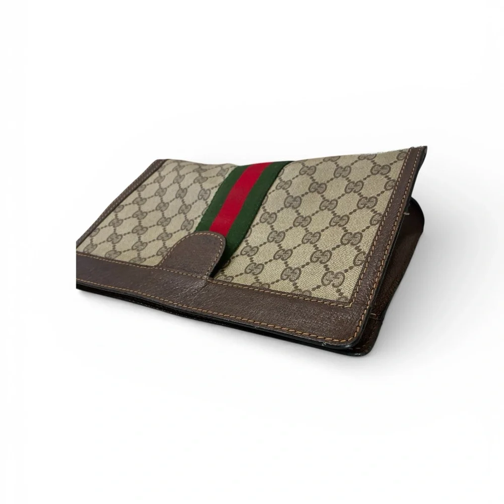 Vintage Gucci GG Supreme Web Sherry Line clutch bag in beige PVC & brown leather - Picture 6 of 7